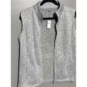 NWT T‎ by Talbots Women’s Heather Gray Fleece Zip Sweater Vest S